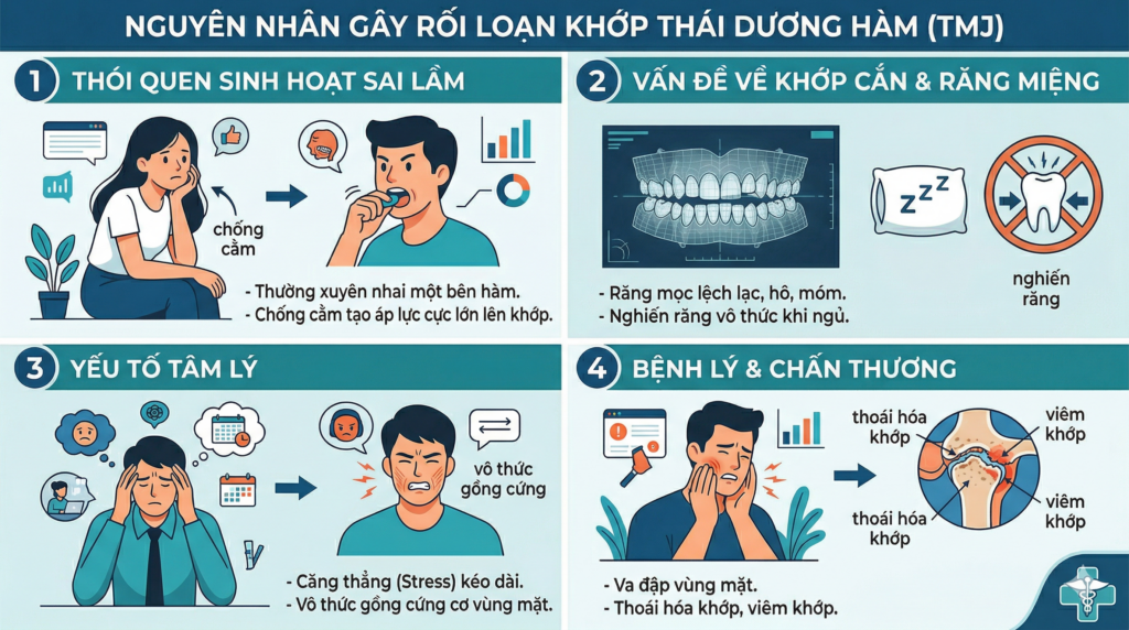 Nguyên nhân gây lệch thái dương hàm: chống cằm, sai khớp cắn, nghiến răng và căng thẳng